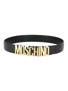 Кожаный ремень с логотипом Moschino, черный