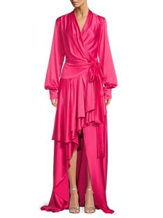 Атласное платье с запахом и оборками Patbo, цвет Flamingo
