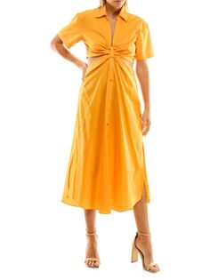 Платье миди с раздвинутым воротником и вырезом по бокам Nicole Miller, цвет Flame Orange