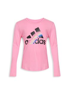 Трикотажная футболка с графическим логотипом для маленьких девочек Adidas, розовый