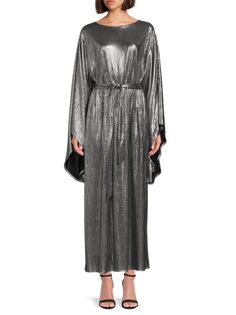 Платье макси с рукавами «летучая мышь» металлизированного цвета Renee C., серебро
