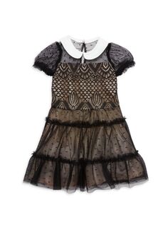 Кружевное платье с воротником-петерпаном для маленькой девочки Bcbgirls, черный