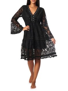 Кружевное платье с кисточками La Moda Clothing, черный