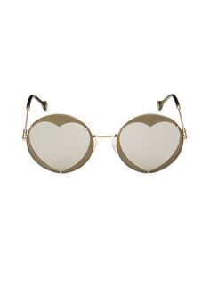 Круглые солнцезащитные очки в форме сердца 57MM Carolina Herrera, цвет Gold Grey
