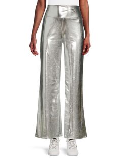 Широкие брюки с эффектом металлик Renee C., серебро