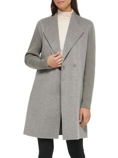 Двубортное пальто с рукавами в рубчик Kenneth Cole, серый