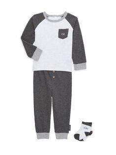 Комплект из трех предметов: футболка, джоггеры и носки для маленького мальчика Calvin Klein, серый