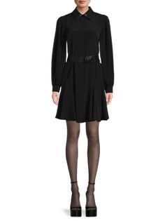 Мини-платье из шелковистого крепа и искусственной кожи Karl Lagerfeld Paris, черный