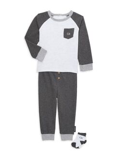 Комплект из трех предметов: футболка, штаны и носки для маленького мальчика Calvin Klein, цвет Grey White