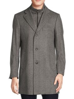 Пальто в стиле «автомобиль» из полушерсти Modern Fit с нагрудником Saks Fifth Avenue, серый