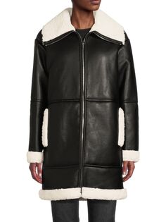 Мотоциклетное пальто из искусственной кожи и искусственного меха Calvin Klein, черный