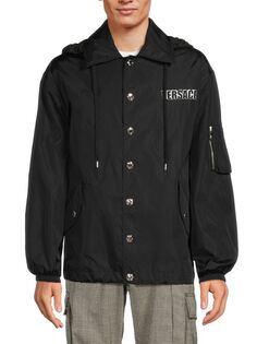 Нейлоновая куртка с графическим рисунком и капюшоном Versace, черный