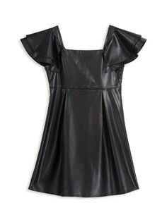 Платье из искусственной кожи для девочек с развевающимися рукавами Zac Posen, черный