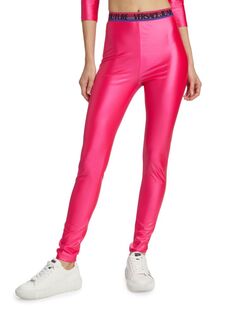 Леггинсы с логотипом на талии и покрытием Versace, цвет Hot Pink