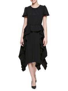 Платье миди из крепа с баской Karl Lagerfeld Paris, черный