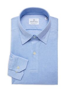 Классическая рубашка с фактурной отделкой Modern Fit Popover Emanuel Berg, синий