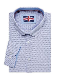 Классическая рубашка приталенного кроя с геометрическим рисунком Soul Of London, синий