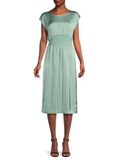 Атласное платье миди в рубчик с талией Calvin Klein, цвет Jadeite