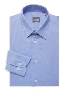 Однотонная классическая рубашка узкого кроя Armani Collezioni, синий
