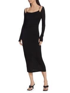 Приталенное платье-миди с длинными рукавами Helmut Lang, черный