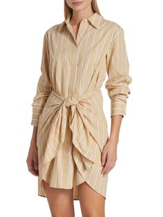 Платье-рубашка в полоску с завязками Charlotte Derek Lam 10 Crosby, цвет Khaki Multi