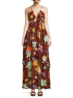Платье макси с цветочным принтом Julissa Tanya Taylor, цвет Large Scale Brown