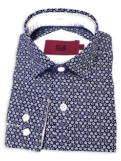 Классическая рубашка с цветочным принтом для мальчика Elie Balleh, темно-синий