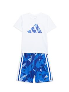 Комплект из двух предметов: шорты и футболка с логотипом для маленького мальчика Adidas, белый