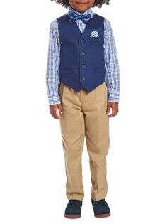 Комплект из четырех предметов: жилет, рубашка, брюки и галстук-бабочка для маленького мальчика Nautica, цвет Blue Multi
