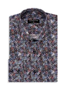 Классическая рубашка классического кроя Janiero 92 с вырезом на воротнике Masutto, цвет Blue Multi