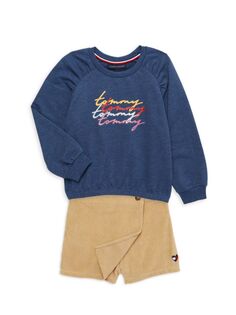 Комплект из двух предметов: свитшот и вельветовые шорты для маленькой девочки Tommy Hilfiger, цвет Blue Multi