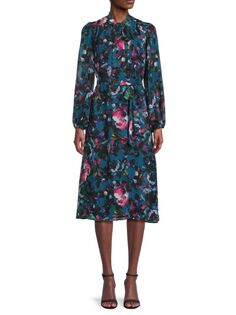 Платье миди с цветочным принтом и завязками на шее Donna Ricco, цвет Teal Multi