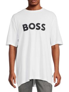 Футболка с логотипом на заниженных плечах Boss, белый