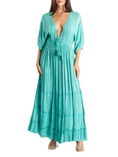 Многоярусное платье макси с люверсами La Moda Clothing, бирюзовый