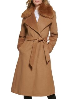Пальто с поясом и отделкой из искусственного меха Karl Lagerfeld Paris, цвет Camel