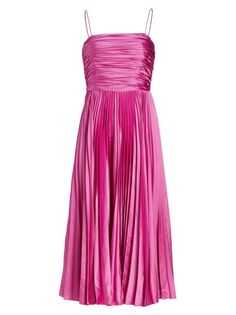 Плиссированное атласное платье миди Heba Amur, цвет Tulip Pink