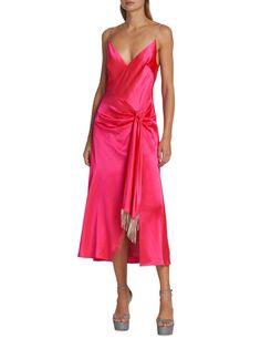 Шелковое платье миди Kalena с украшением Cinq À Sept, цвет Ultra Pink
