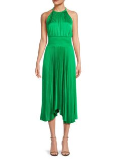 Плиссированное атласное платье миди Renzo II A.L.C., цвет Verde