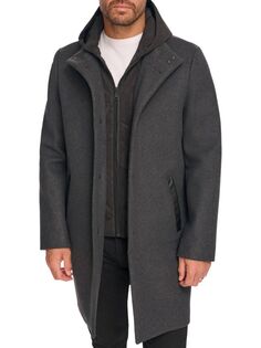 Комбинированное пальто Melton Walker с капюшоном и нагрудником Kenneth Cole, цвет Charcoal