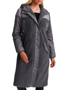 Пальто из искусственной овчины с капюшоном Avec Les Filles, цвет Charcoal