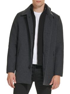 Пальто из смесовой шерсти на подкладке из свитера с воротником-стойкой Kenneth Cole, цвет Charcoal