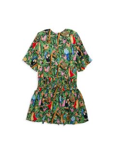Расклешенное платье тропического кроя для маленьких девочек и девочек Kenzo, зеленый