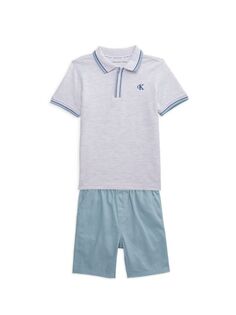 Комплект из двух предметов: футболка-поло и шорты для маленького мальчика Calvin Klein, цвет White Blue