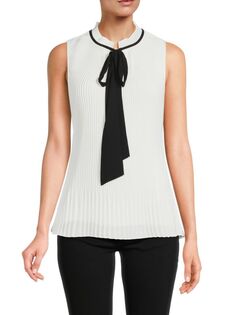 Плиссированная блузка с завязкой спереди Dkny, цвет White Black