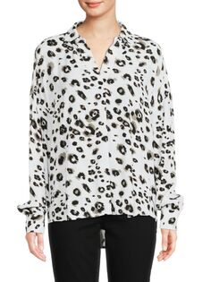 Рубашка с высоким низким леопардовым принтом Ella Rafaella, цвет White Black