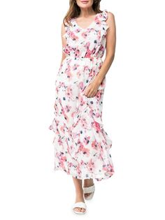 Платье макси с цветочной окантовкой и рюшами Gibsonlook, цвет White Coral