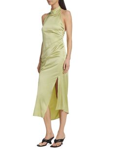 Шелковое драпированное платье-миди Helmut Lang, зеленый