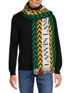Двусторонний шарф из смесовой шерсти с логотипом Chevron Lanvin, цвет White Multi