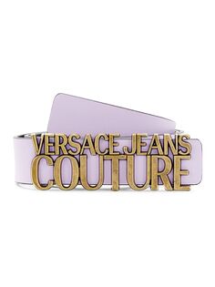 Кожаный ремень с пряжкой и логотипом Versace, лаванда