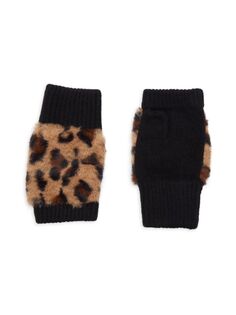 Перчатки без пальцев из искусственного меха Adrienne Landau, цвет Leopard